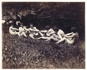 Nus masculinos em um cabo-de-guerra sentado, c.1883 (impressão de albume)